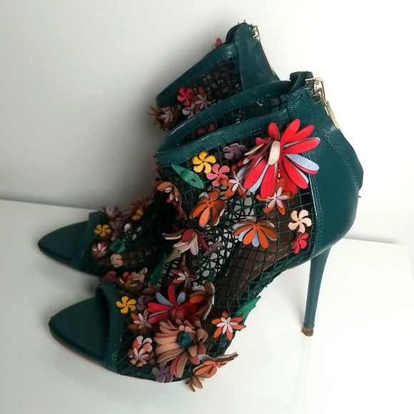 Zara - Green Floral Mesh Heels - Picture 6 of 15